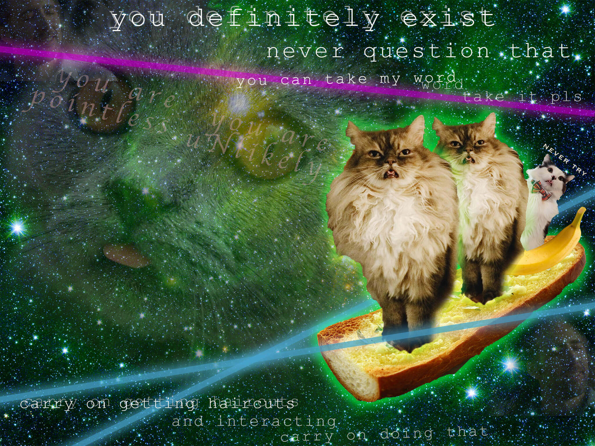 You are very unlikely, but you do exist, as does Space Blep Cat